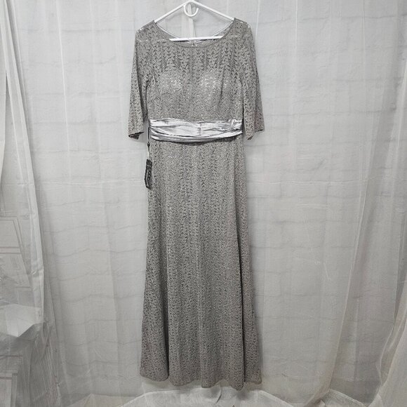 NWT Ever Pretty Dress Floral Lace Gray Satin Maxi Whimsigoth  12 - Picture 12 of 15